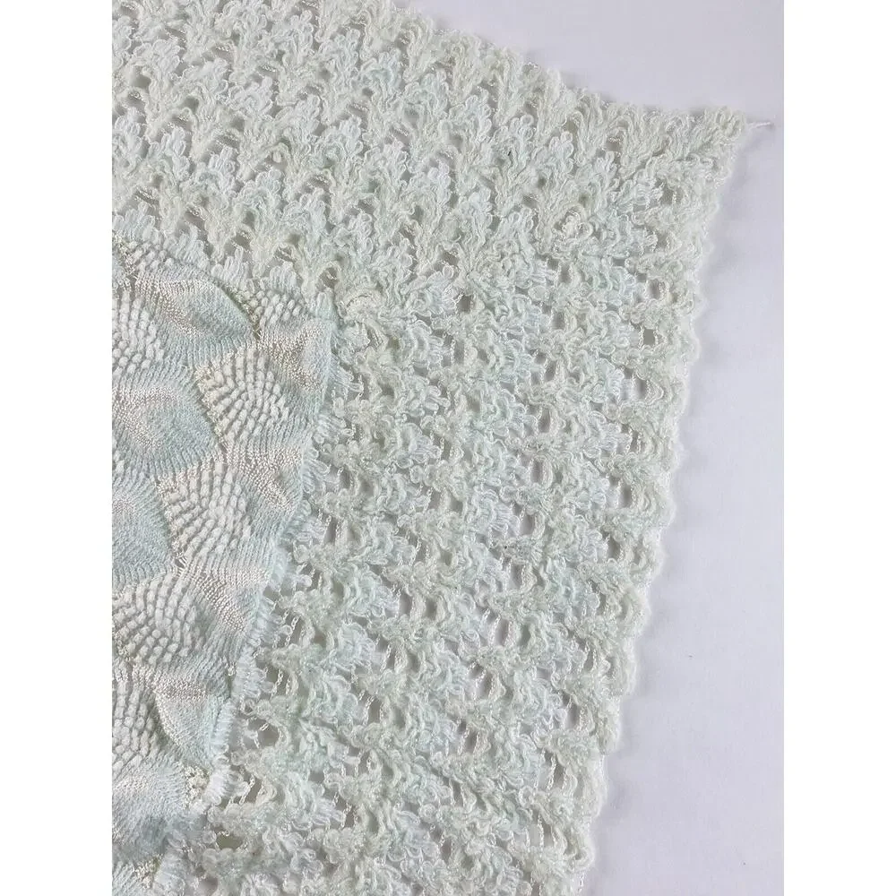 ANTIQUE BABY BLANKET DELICATE FINE 40 X 40 PALE MINT GREEN COVERLET PEACOCK VNTG
